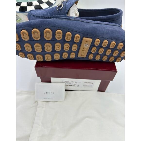 Men\'s Gucci blue suede GG embossed driver loafers size 12 fits 12.5 US main image 7
